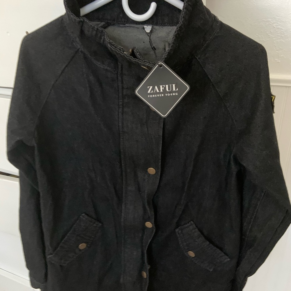 Zaful Women’s L Black Commander Jean Jacket